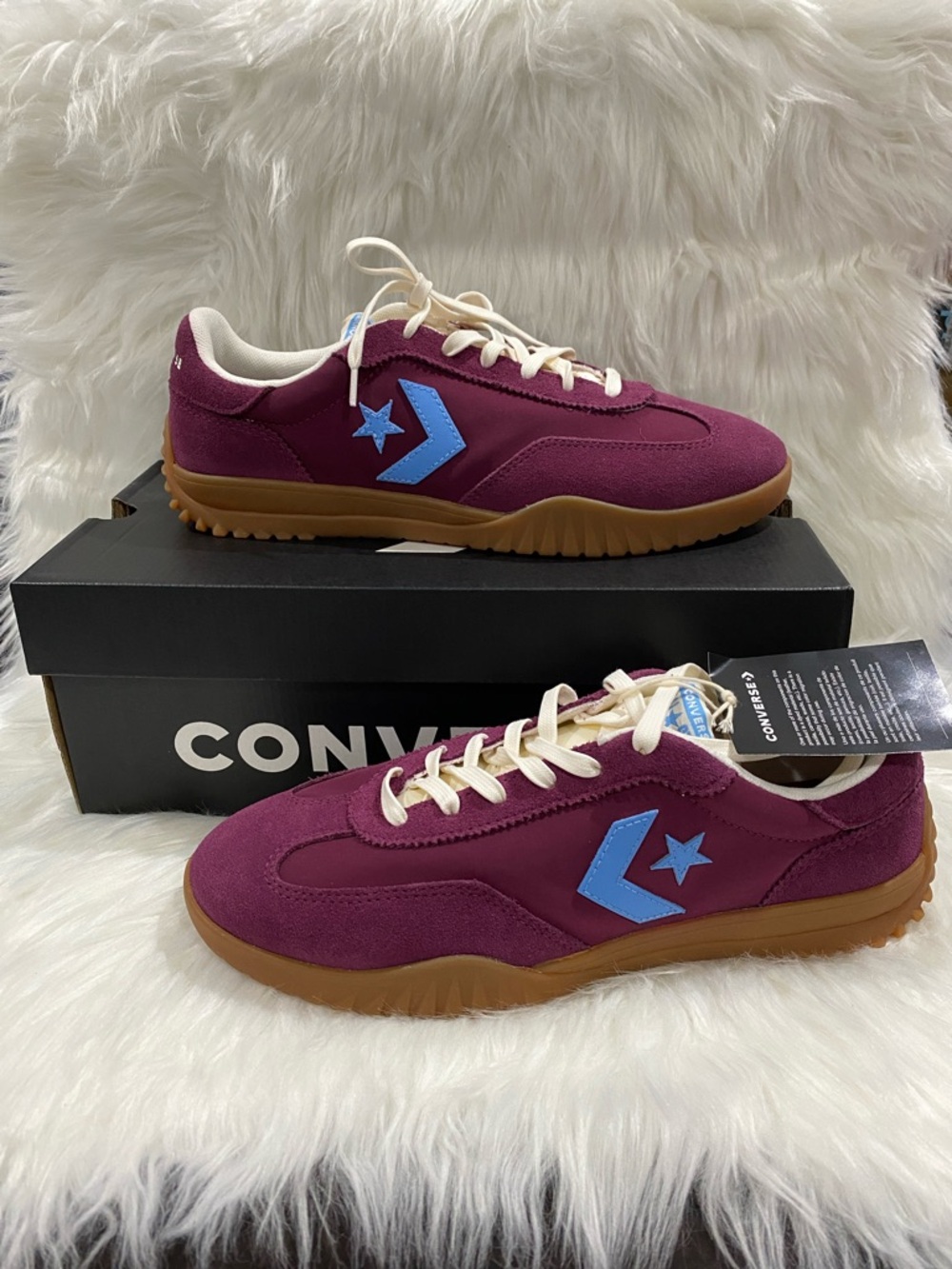 Converse Burgundy Suede Sneakers with Blue Chevron